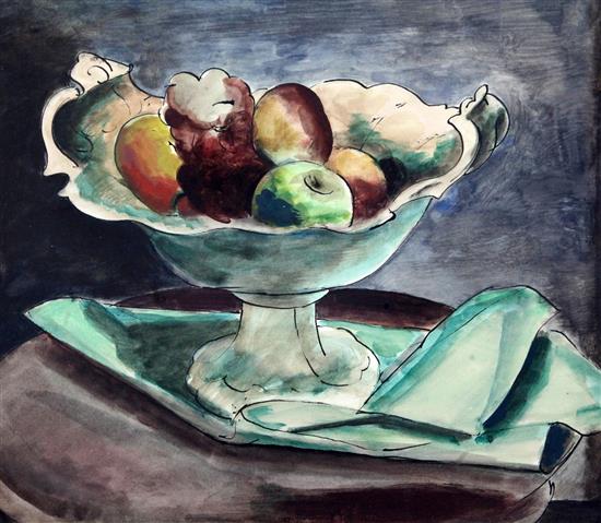 § Bernard Meninsky (1891-1950) Still life of fruit in a white bowl, c.1930, 14 x 16.5in.